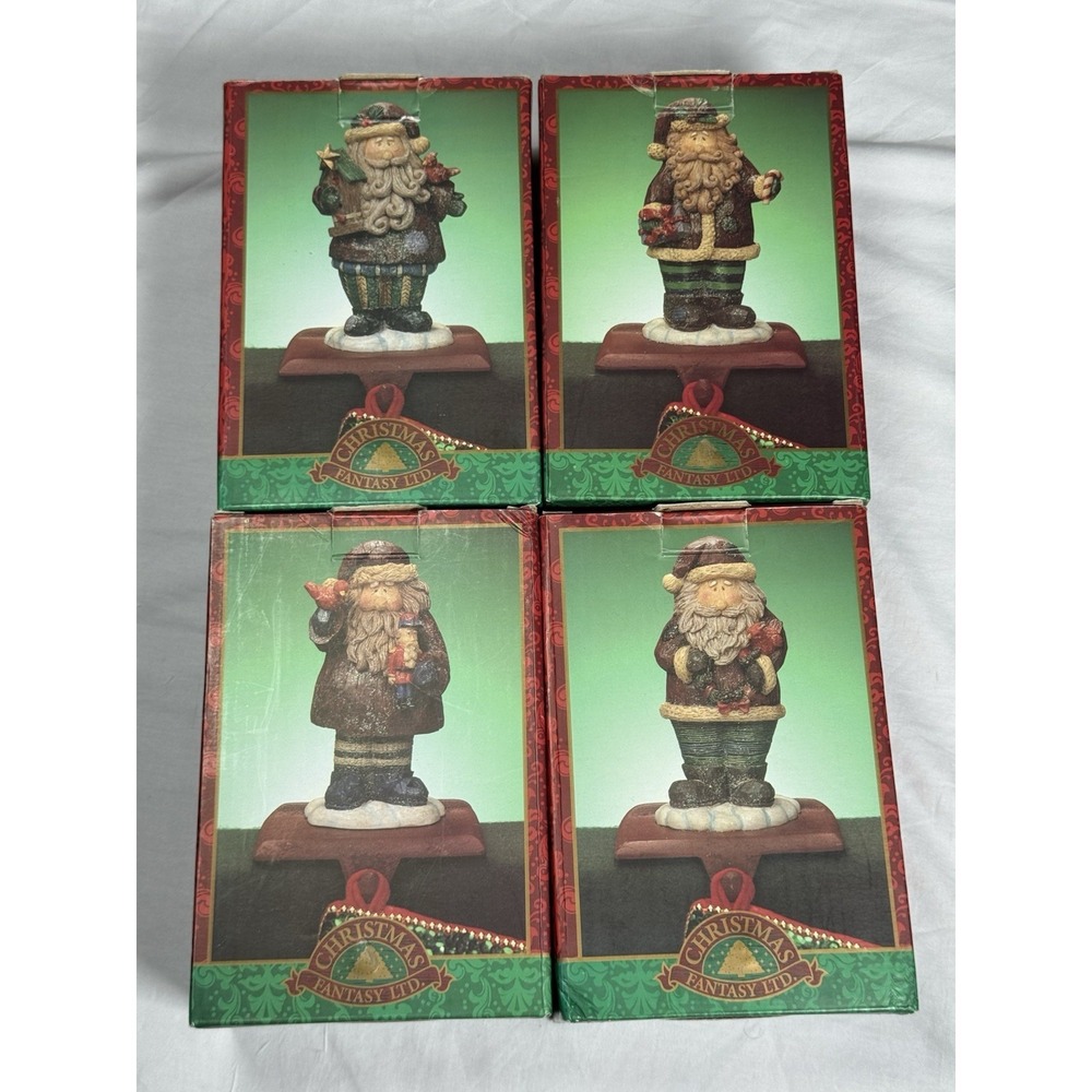 Christmas Fantasy Ltd Santa Stocking Holders Set 4 Red Green Rustic Holiday